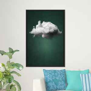 Toile imprimée moderne avec nuage blanc sur fond vert, encadrée en noir - Product Image 1