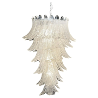 Grand Lustre Italien Vintage de Murano Soufflé Art Rose Feuille Lustre en Verre Luminaires pour Haut Plafond Hall d'Hôtel