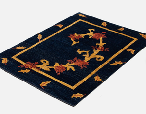 Alfombra de Lana y Seda de Lujo Hecha a Mano con Diseño Moderno de Flores Azules y Nudos Modernos para Sala de Estar, Hotel, Oficina, Hogar Comercial - Product Image 4