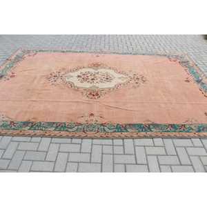 Tapis turc surdimensionné 7,9x11,8 pieds, tapis en laine à carreaux vintage rouge et bleu - Product Image 3