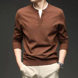 Suéter para hombre Jersey de punto marrón cuello de contraste casual cuello redondo suave cálido ropa de invierno elegante - Product Image 4