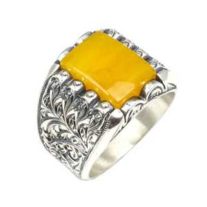 Bague pour homme en argent sterling 925 avec pierre rectangulaire en ambre compressé et sertissage clos, plaqué rhodium, pour usage quotidien - Product Image 1
