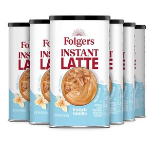 Latte Instantáneo con Sabor a Vainilla Francesa Folgers, 16 Onzas (Paquete de 6) - Product Image 1