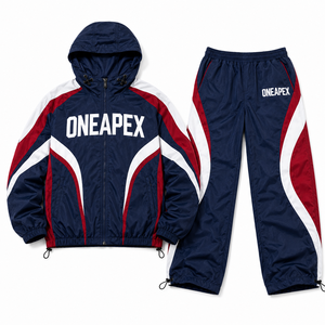 Conjunto Deportivo para Hombre, Chaqueta con Capucha y Pantalones Deportivos, Color Azul Marino, Ropa Deportiva Personalizada, Estilo Urbano, Dos Piezas, para Entrenamiento - Product Image 3