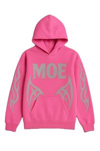 Sweat-shirts à capuche roses personnalisés avec impression flamme, logo personnalisé, streetwear unisexe, coton épais, sweats OEM, ODM, vente en gros B2B - Product Image 2