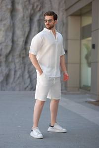 Ensemble court 2 pièces pour homme, 85% coton, 15% polyester, tissé, décontracté, respirant, imprimé, pour l'hiver - Product Image 5