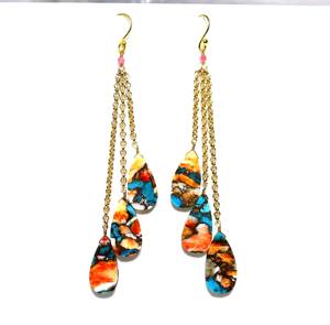 ต่างหูทองแดงสีเทอร์ควอยส์ธรรมชาติต่างหูลูกปัดสีเทอร์ควอยซ์ต่างหูคลัสเตอร์สำหรับผู้หญิง - Product Image 1