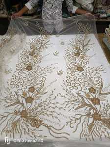 Meilleur prix 100% Polyester tissu perlé de luxe avec Zircon fait à la main fournisseur indien vêtements faisant tissé et motif de maille - Product Image 4