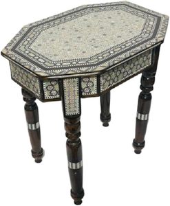 Mesa octogonal Sultana hecha a mano con nácar egipcio - Mesa auxiliar marroquí con incrustaciones (18.8x13.2x19.6 pulgadas) - Product Image 3