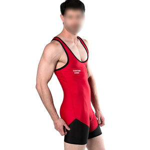 Combinaison de lutte pour homme respirante de haute qualité, couleur contrastée rouge et noir, service OEM, vente en gros, avec OEM - Product Image 3