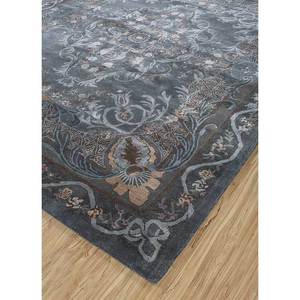Tapis rectangulaire en laine et viscose tufté à la main Kora gris et noir, motif médaillon tissé plat Top-180, pour couloir et décoration intérieure - Product Image 2