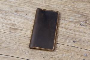 Pur cuir marron hommes Long portefeuille à deux volets voyage téléphone poche porte-carte de crédit portefeuille LCR-0034 - Product Image 2