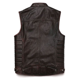 Custom Men's Genuine Leather Motorcycle <b>Vest</b> Vintage <b>Brown</b> Biker <b>Vest</b> Zip Front Sleeveless Leather Waistcoat Made In Pakistan - Product Image 3