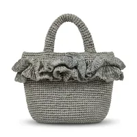 Sac seau en crochet pour femme avec raphia, style bohème, sac de plage à deux poignées, couleur naturelle