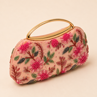 Pochette élégante pour femme, brodée de fleurs, avec doublure en satin de soie, fermeture ouverte, poignée perlée, pour tous les jours, mariage, soirée