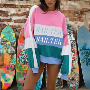 Sudadera de cuello redondo de forro polar de alto gramaje, estilo oversize con bloques de color, para mujer, personalizada al por mayor, estilo streetwear - Product Image 2