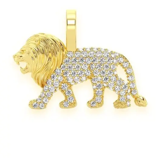 Colgante de oro amarillo de 10k con diseño elegante, conjunto de colgante con diamante Natural, Animal, León, para caminar