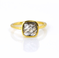 Bague en argent sterling 925 véritable avec pierre de labradorite taille 10 mm, forme coussin, taille facetée, sertie en vermeil doré