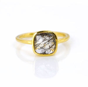 Bague en argent sterling 925 véritable avec pierre de labradorite taille 10 mm, forme coussin, taille facetée, sertie en vermeil doré - Product Image 4