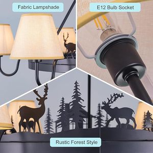 Cũng gặp màu đen trang trại Wagon bánh xe Đèn chùm với chụp đèn, 6-ánh sáng rừng Wagon bánh xe Đèn chùm cho phòng ăn, mộc mạc - Product Image 3