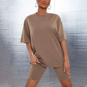 ชุดเสื้อยืดและกางเกงขาสั้นสำหรับผู้หญิงชุดเสื้อกีฬาสองชิ้นสีพื้นพื้น2025ฤดูร้อน - Product Image 1