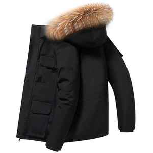 Chaqueta acolchada de invierno de poliéster personalizada para hombre, capucha desmontable de longitud larga con decoración de piel, Etiqueta Privada, triangulación de envíos - Product Image 6