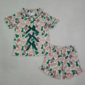 Ensemble de pyjama à manches courtes pour filles avec motif imprimé nœud vert, short confortable, vêtements de nuit - Product Image 2