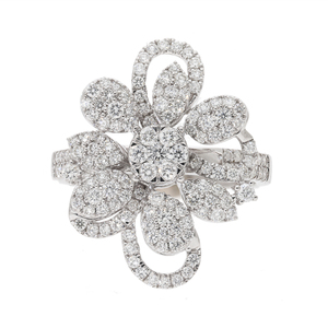 Elegant 14K <b>Gold</b> Rhodium Plated Natural Diamond Classic Floral Bloom <b>Cocktail</b> <b>Ring</b> with Pave-Set Cluster Diamonds - Product Image 1