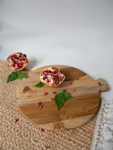 Tabla de cortar de madera de acacia gruesa redonda multifunción profesional con mango para uso en la cocina-Carne de pan de queso - Product Image 4