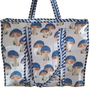 Grand sac fourre-tout en coton matelassé vintage avec fermeture à glissière, sac de shopping tendance pour femmes, été - Product Image 1
