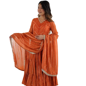Kurti / Salwar Suit fantaisie léger à col en V, avec miroir véritable et travail manuel, spécial saison hivernale, pour femmes ou filles. - Product Image 1