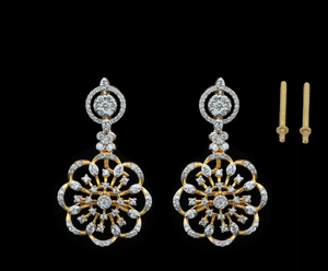 Pendientes colgantes florales de oro amarillo de 14 quilates con diamantes cultivados en laboratorio de 1,11 quilates, pendientes de fiesta de diseñador, joyería certificada - Product Image 3