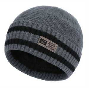 Gorro de punto cálido para exteriores de otoño e invierno para hombre a la moda, gorro transpirable de lana a rayas coloridas a la moda, patrón a cuadros - Product Image 2