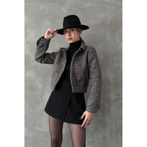 Abrigo de Invierno para Mujer TOPSHOW, Color Marrón Claro, con Botones, Mezcla de Poliéster y Fieltro, Chaqueta Casual de Manga Larga y Cálida - Product Image 1