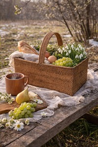 Panier de rangement circulaire multifonctionnel moderne en rotin naturel tressé à la main Artex Green Earth, écologique, pour pique-nique et Pâques - Product Image 5