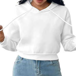 Sudadera con Capucha de Alta Calidad para Mujer, Blanca, de Felpa, Manga Larga, Estilo Corto, Hombros Caídos, Ropa Urbana, Transpirable, con Cremallera - Product Image 3