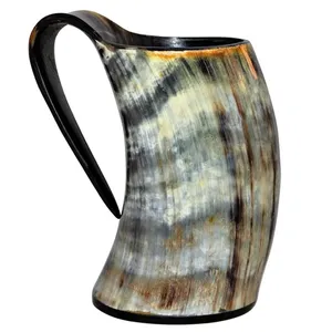 Tasse en corne de style viking faite à la main de haute qualité avec enveloppe en cuir pour boire de la bière et de la bière au prix de gros - Product Image 6