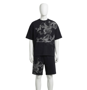 Ensemble Jogging Streetwear Personnalisé avec Broderie Intégrale OEM pour Hommes, T-shirt d'été et Short Assorti, Ensemble 2 Pièces - Product Image 1