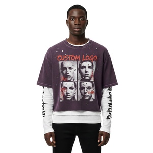 Camiseta de manga larga de doble capa con gráfico personalizado de alto gramaje, con pedrería y lavado ácido 2026 - Product Image 1