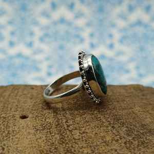 À la mode 925 argent Sterling tibétain Turquoise pierre précieuse à la main bague pour les femmes élégant lunette réglage fête de mariage fantaisie - Product Image 2