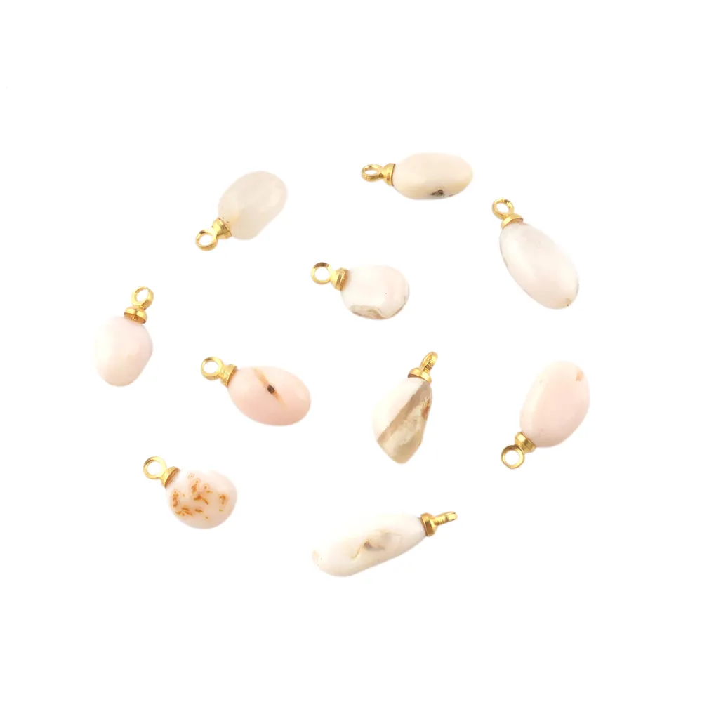 Wholesale supply making jewelry charms natural pink opal top drilled diy connector 18k gold plated single bail pendant connector