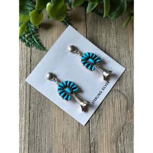 Boucles d'oreilles pendantes en turquoise du sud-ouest et argent sterling - Product Image 4