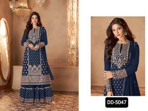 El último traje Salwar Kameez de estilo indio y pakistaní floreciente Georgette con trabajo de secuencia pesada para ropa de festival de boda - Product Image 6