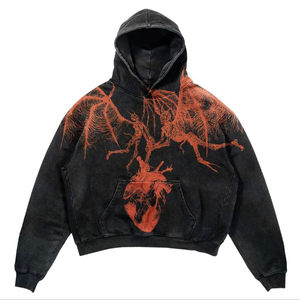 Sweat à capuche homme en molleton de coton épais, coupe ajustée, imprimé en relief, broderie effet vieilli, motif lettres, devant court, collection automne - Product Image 3