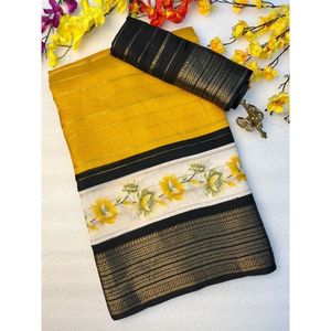 Saree en soie lourde Mysore à la mode Design de tissage classique avec bordure Pallu bicolore Sarees élégants pour vêtements de fête et de mariée - Product Image 1