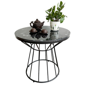 <b>Antique</b> Iron Frame Round <b>Sofa</b> Table with Stone Top Industrial Design Style Living Room Furniture-TT68239 - Product Image 1