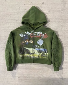 Sweat à capuche Streetwear de haute qualité polaire blanc Boxy Zip up Vintage Double couche lavage à l'acide soleil délavé sweats à capuche en détresse pour hommes - Product Image 1