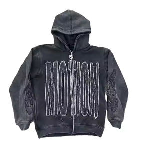 Chándal de invierno para hombre con logotipo personalizado, lavado con ácido, bordado de socorro Vintage, respetuoso con el medio ambiente, peso pesado, 500 GSM, cremallera Premium - Product Image 2