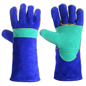 Guantes de trabajo para chimenea de cuero de vaca reforzado OEM Industrial de cuero, guantes para barbacoa resistentes al calor para soldar a la parrilla - Product Image 2