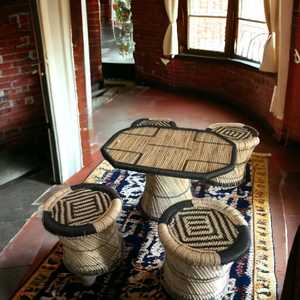 ชุดออตโตมันในสวนทำจากไม้ไผ่งานฝีมือที่เป็นมิตรต่อสิ่งแวดล้อมทันสมัยพร้อมโต๊ะหวายเฟอร์นิเจอร์กลางแจ้งสำหรับร้านอาหาร - Product Image 2